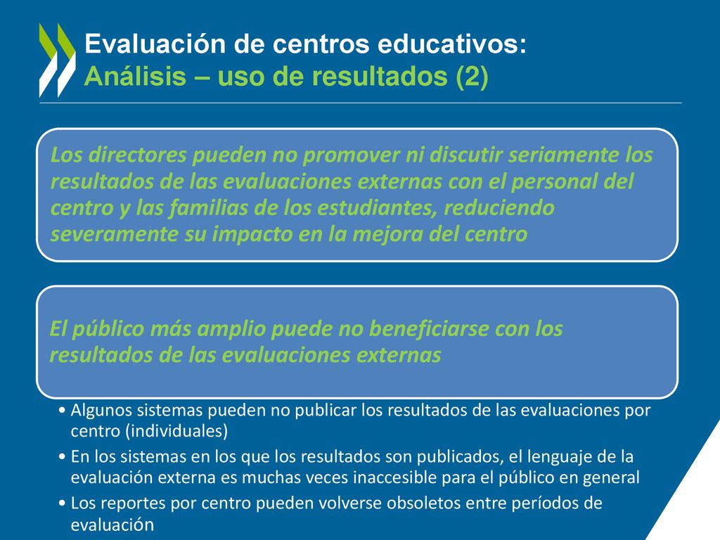 Evaluación de centros educativos: Análisis – uso de resultados (2)