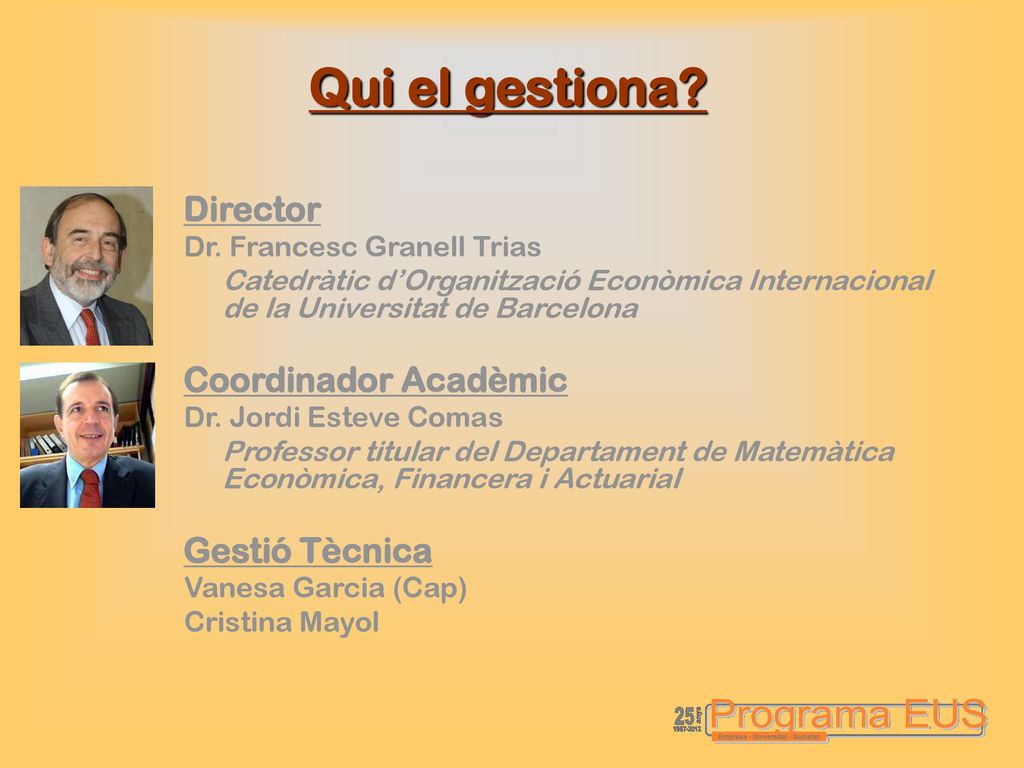 Qui el gestiona Director Coordinador Acadèmic Gestió Tècnica