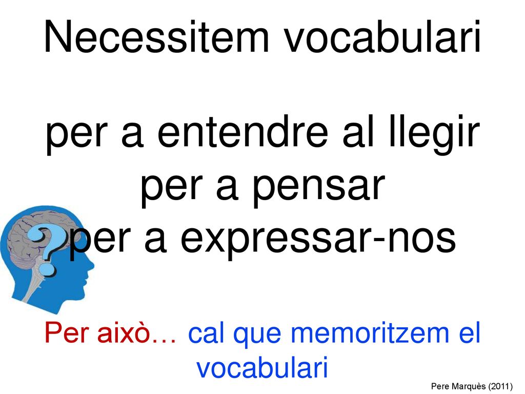Necessitem vocabulari per a entendre al llegir per a pensar