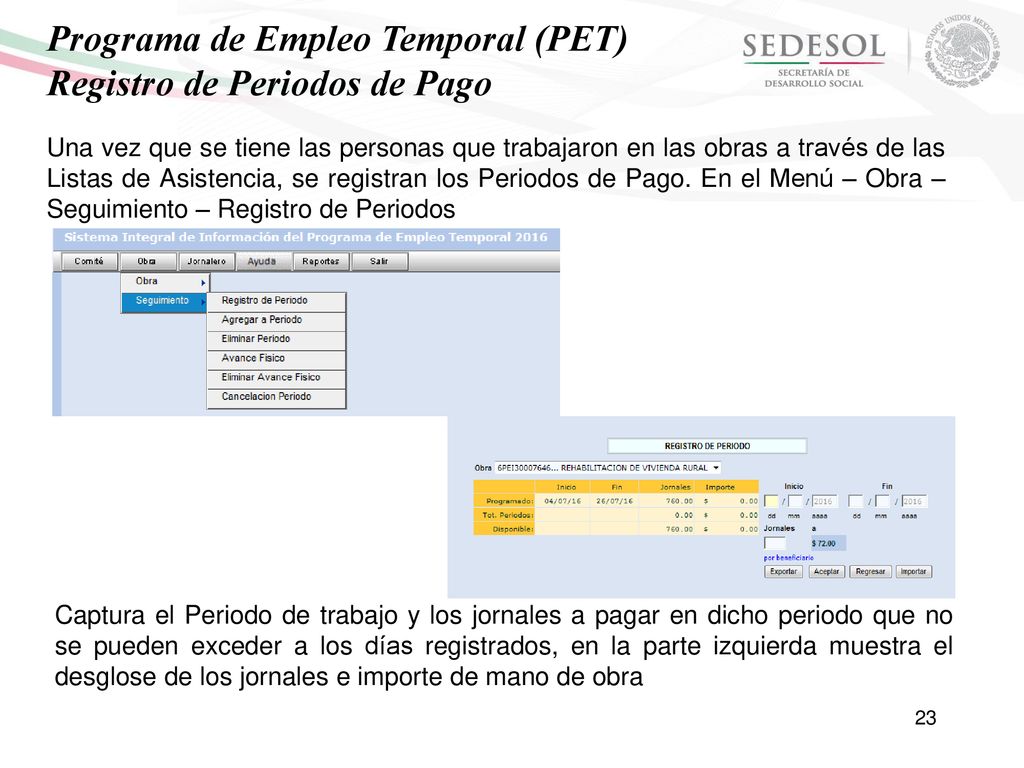 Programa de Empleo Temporal (PET) Registro de Periodos de Pago