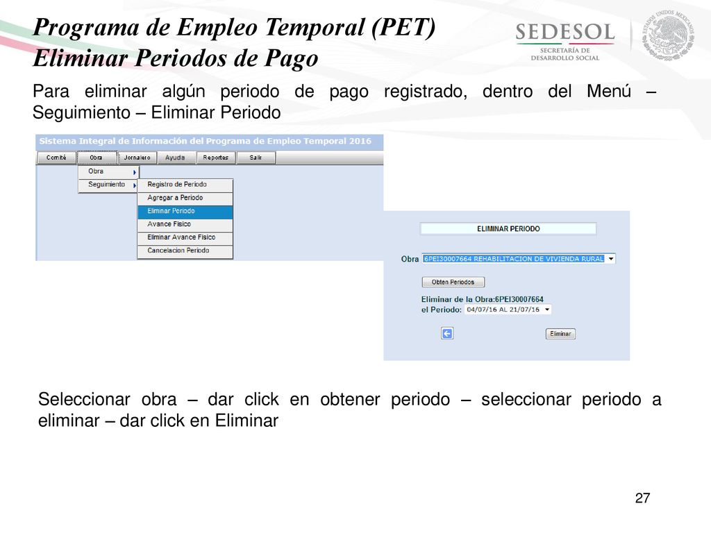 Programa de Empleo Temporal (PET) Eliminar Periodos de Pago