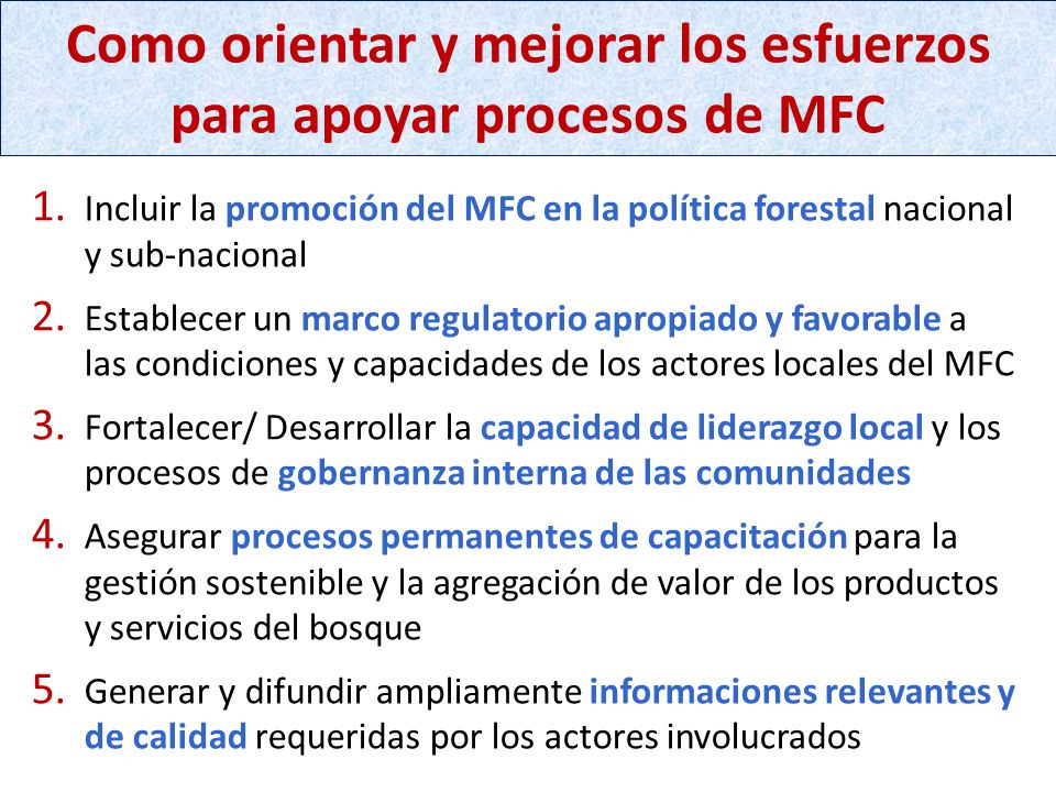 Como orientar y mejorar los esfuerzos para apoyar procesos de MFC