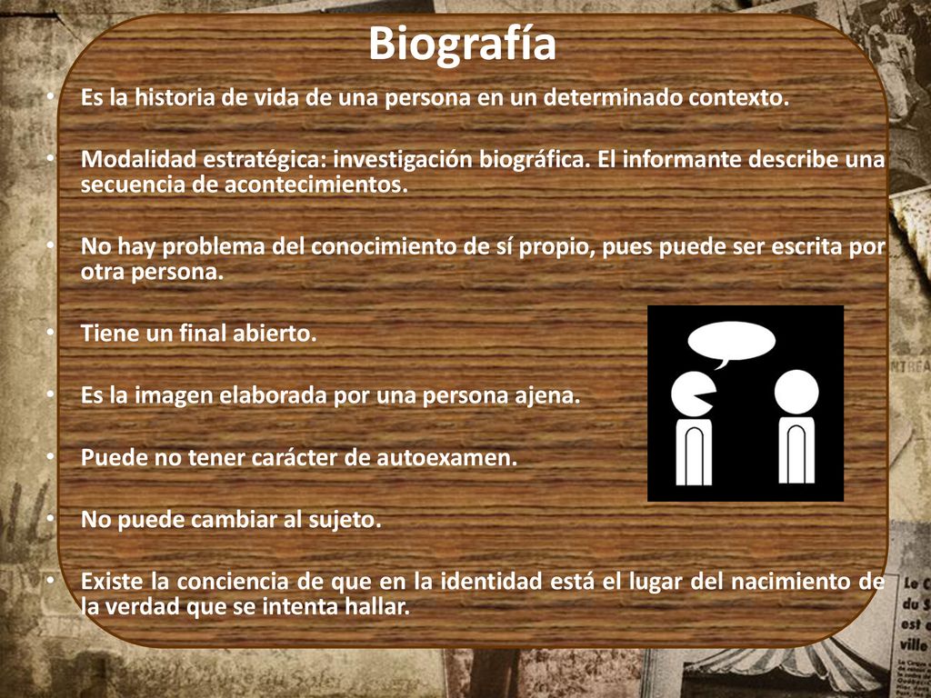 Biografía Es la historia de vida de una persona en un determinado contexto.