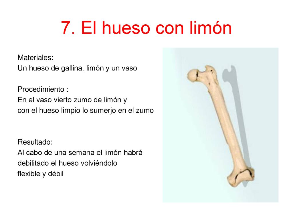 7. El hueso con limón Materiales: Un hueso de gallina, limón y un vaso
