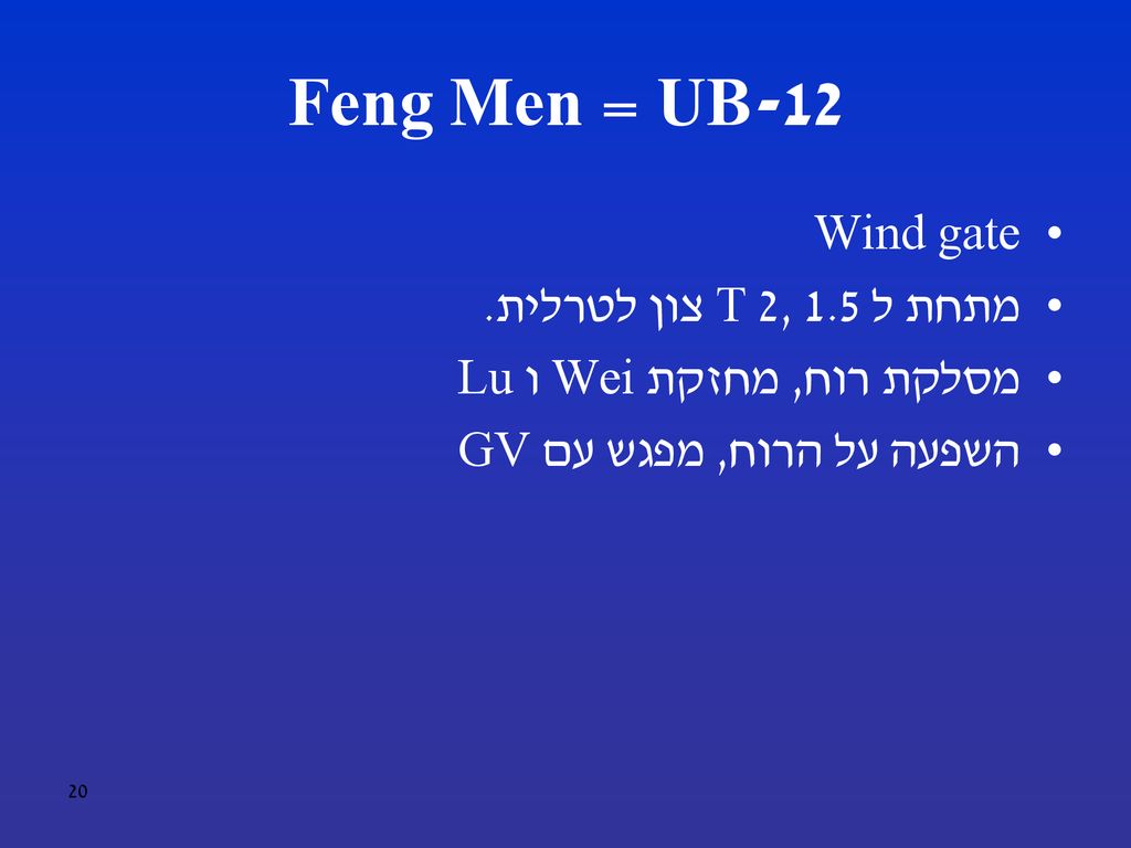 UB-12 = Feng Men Wind gate מתחת ל T 2, 1.5 צון לטרלית.