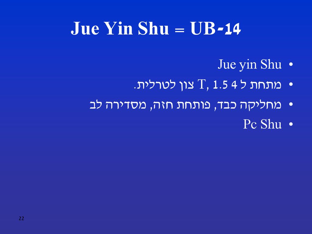 UB-14 = Jue Yin Shu Jue yin Shu מתחת ל 4 T, 1.5 צון לטרלית.