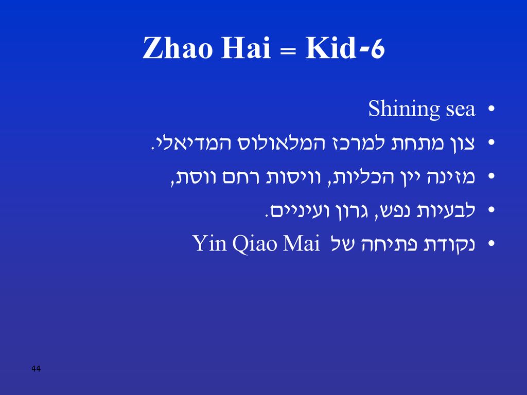 Kid-6 = Zhao Hai Shining sea צון מתחת למרכז המלאולוס המדיאלי.