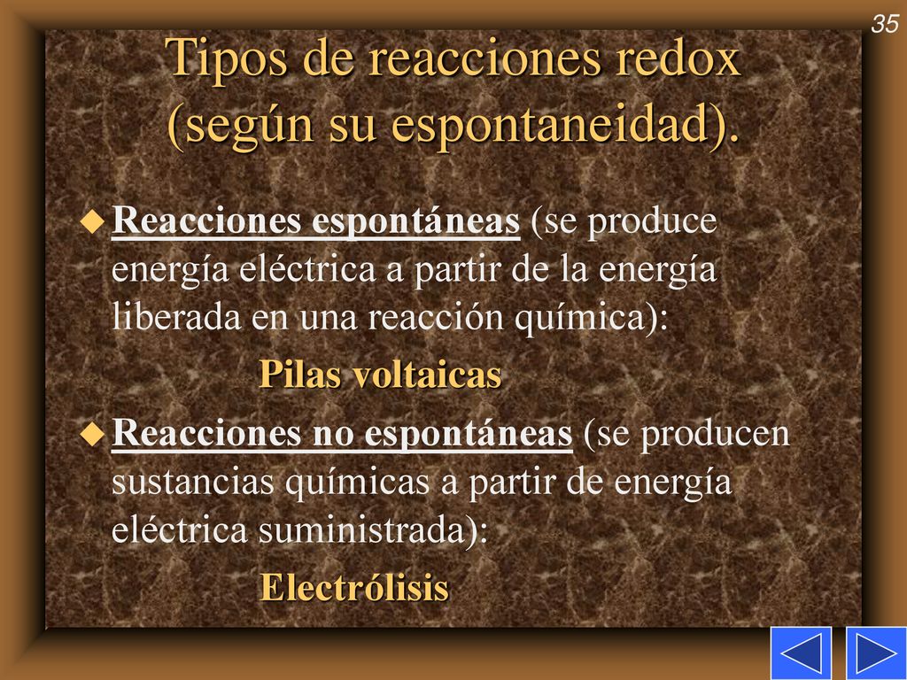 Tipos de reacciones redox (según su espontaneidad).