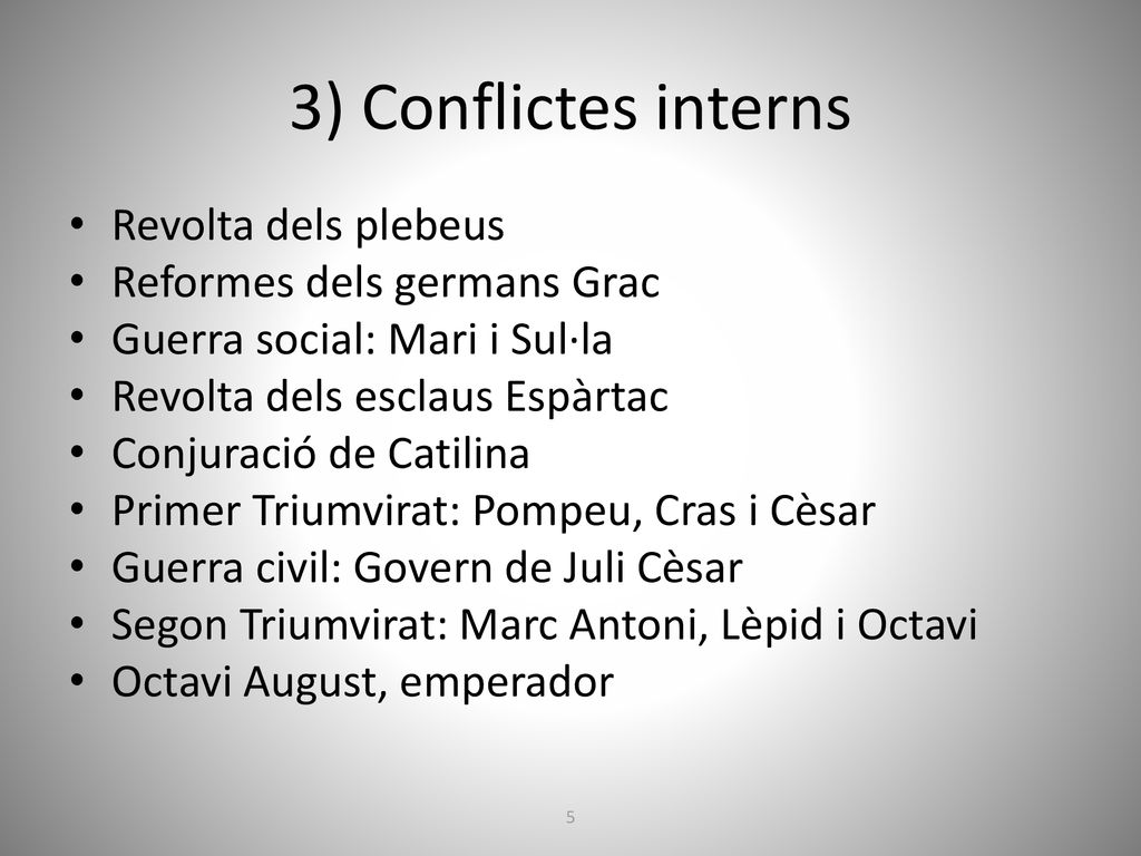 3) Conflictes interns Revolta dels plebeus Reformes dels germans Grac