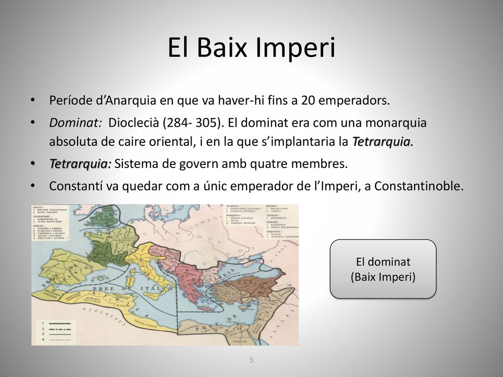 El Baix Imperi Període d’Anarquia en que va haver-hi fins a 20 emperadors.