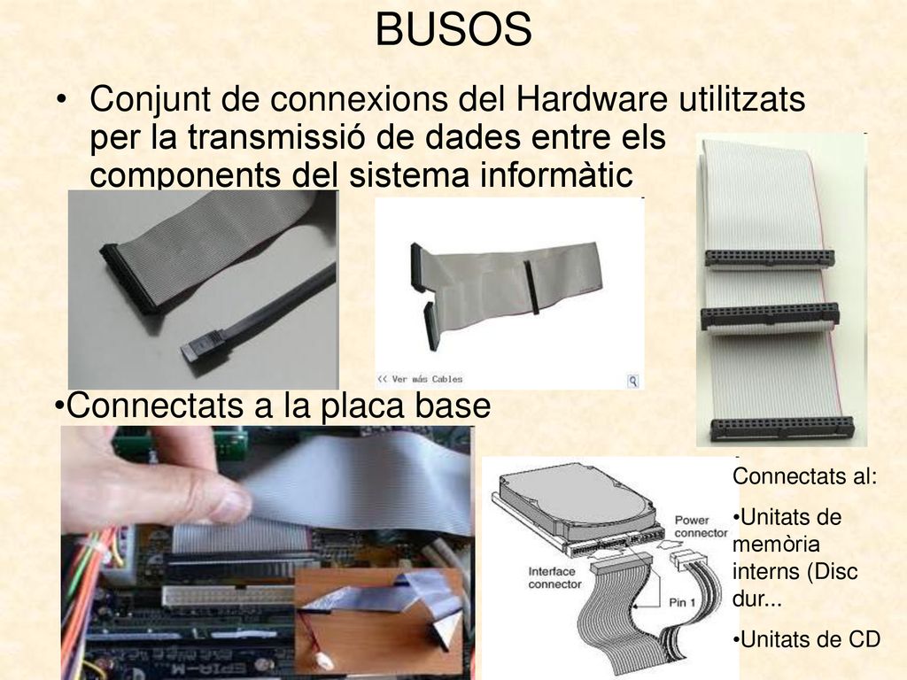 BUSOS Conjunt de connexions del Hardware utilitzats per la transmissió de dades entre els components del sistema informàtic.