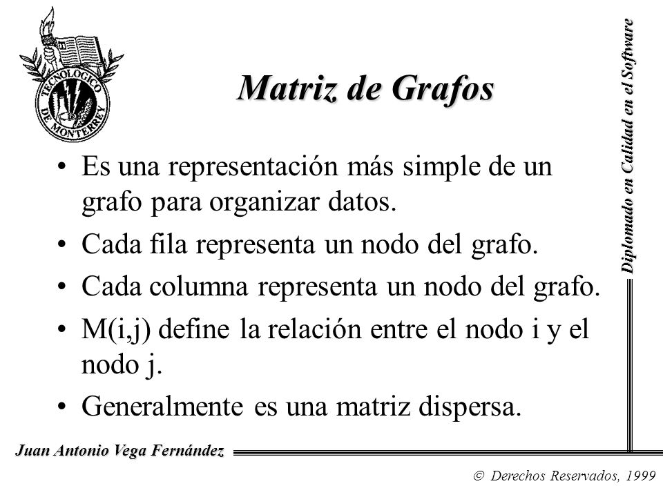 Matriz de Grafos Diplomado en Calidad en el Software. Es una representación más simple de un grafo para organizar datos.