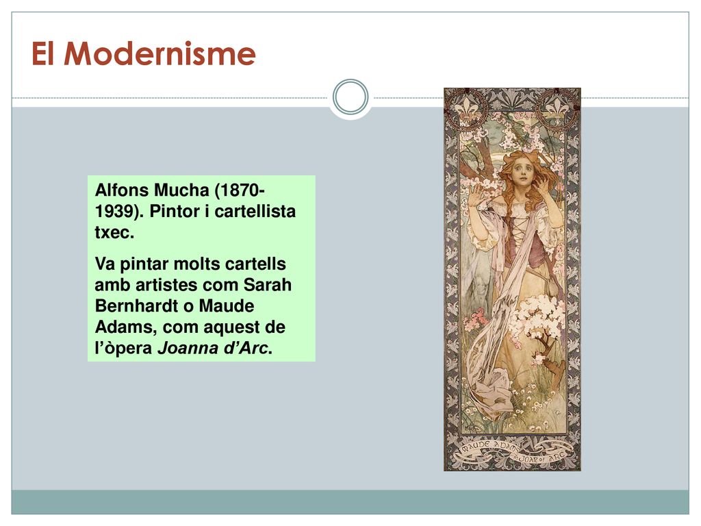 El Modernisme Alfons Mucha ( ). Pintor i cartellista txec.