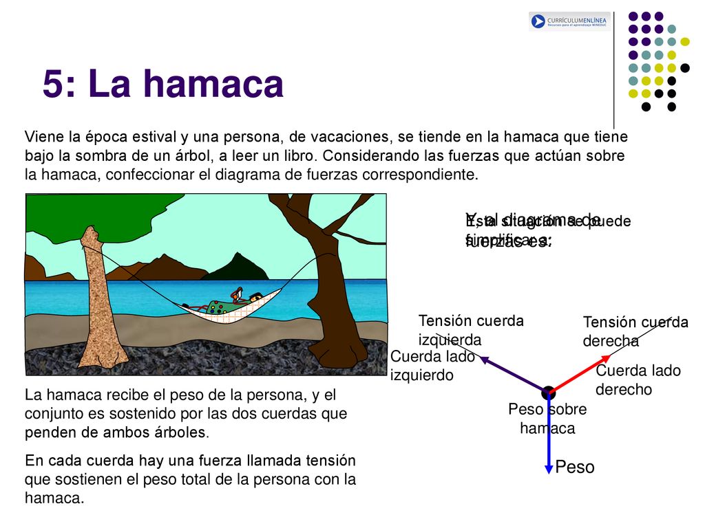 5: La hamaca Y, el diagrama de fuerzas es: Peso
