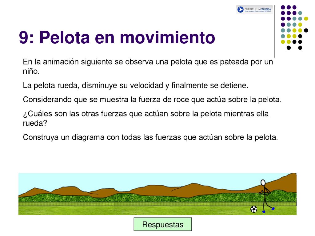 9: Pelota en movimiento En la animación siguiente se observa una pelota que es pateada por un niño.