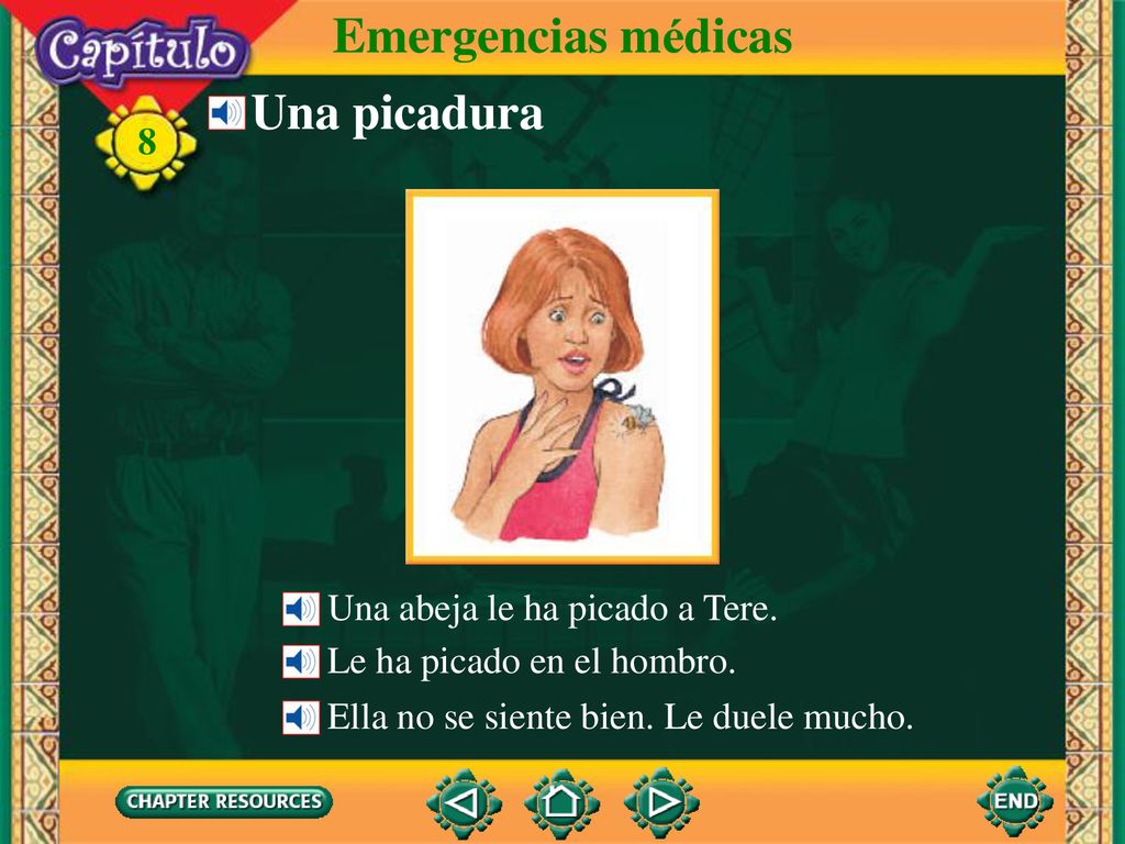 Emergencias médicas Una picadura Una abeja le ha picado a Tere.