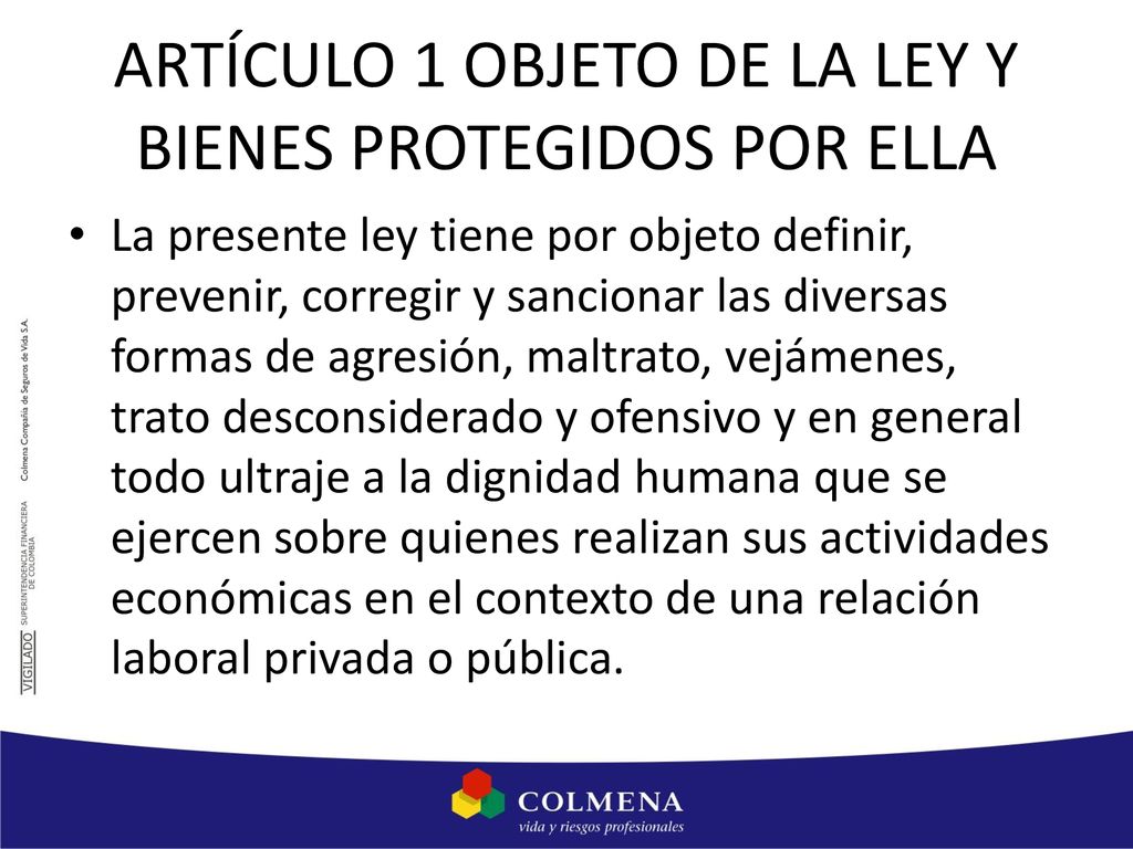 ARTÍCULO 1 OBJETO DE LA LEY Y BIENES PROTEGIDOS POR ELLA