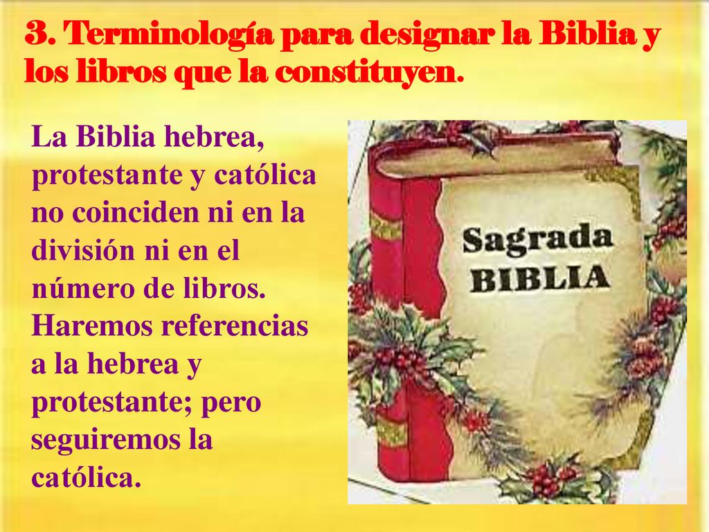 3. Terminología para designar la Biblia y los libros que la constituyen.