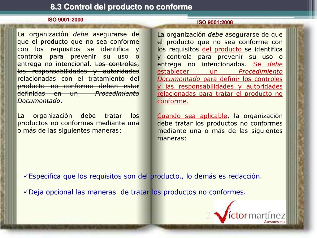 2 8.3 Control del producto no conforme