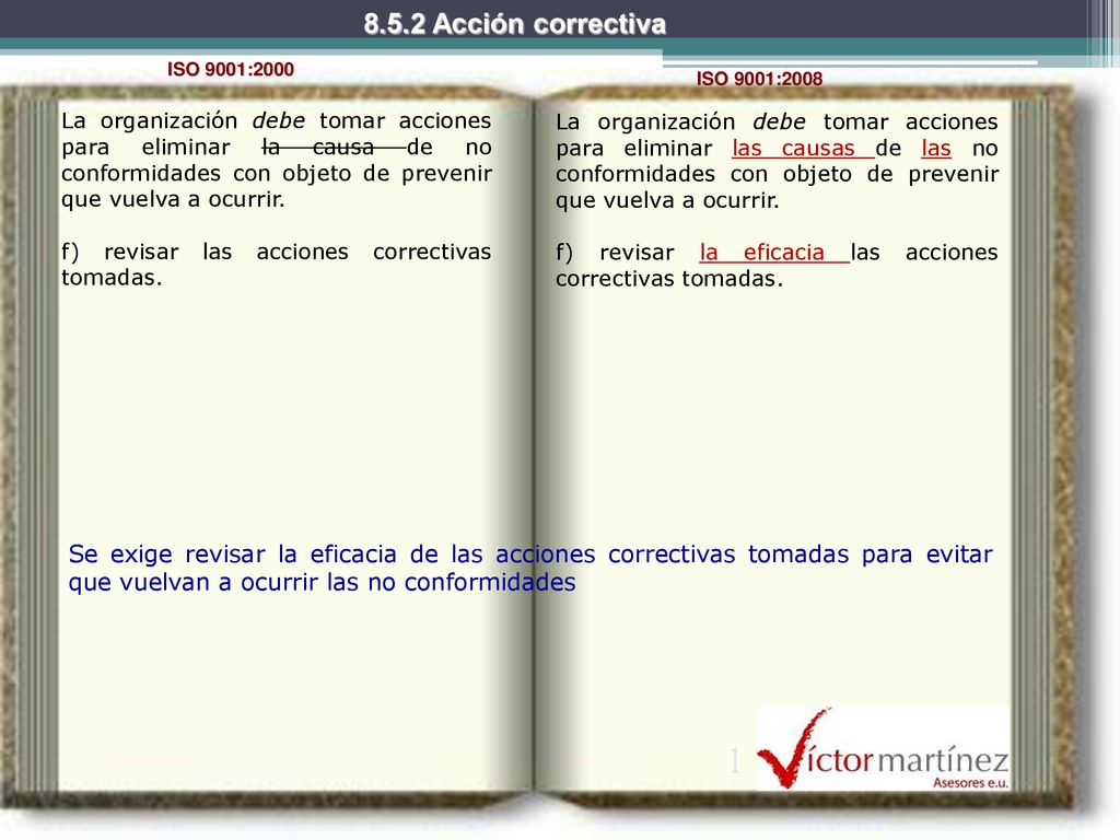 8.5.2 Acción correctiva ISO 9001:2000. ISO 9001:2008.