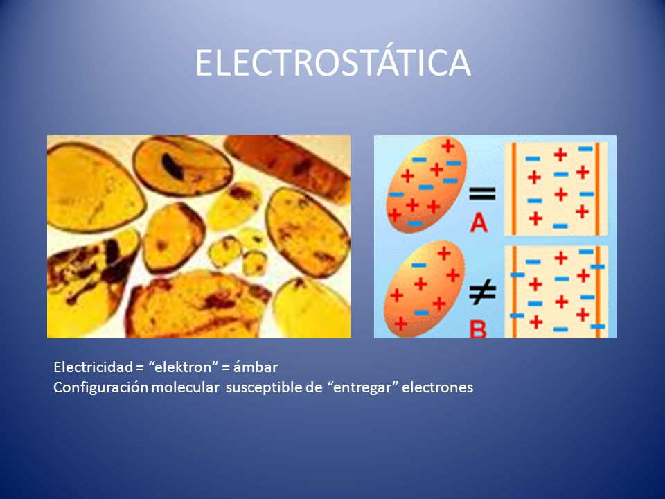 ELECTROSTÁTICA Electricidad = elektron = ámbar