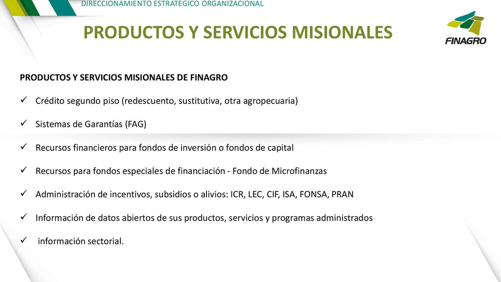 PRODUCTOS Y SERVICIOS MISIONALES