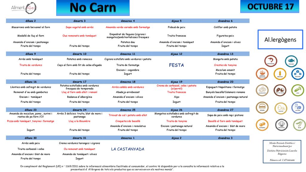 No Carn OCTUBRE 17 Al.lergògens FESTA LA CASTANYADA dilluns 2