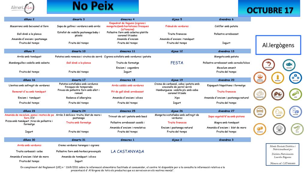 No Peix OCTUBRE 17 Al.lergògens FESTA LA CASTANYADA dilluns 2