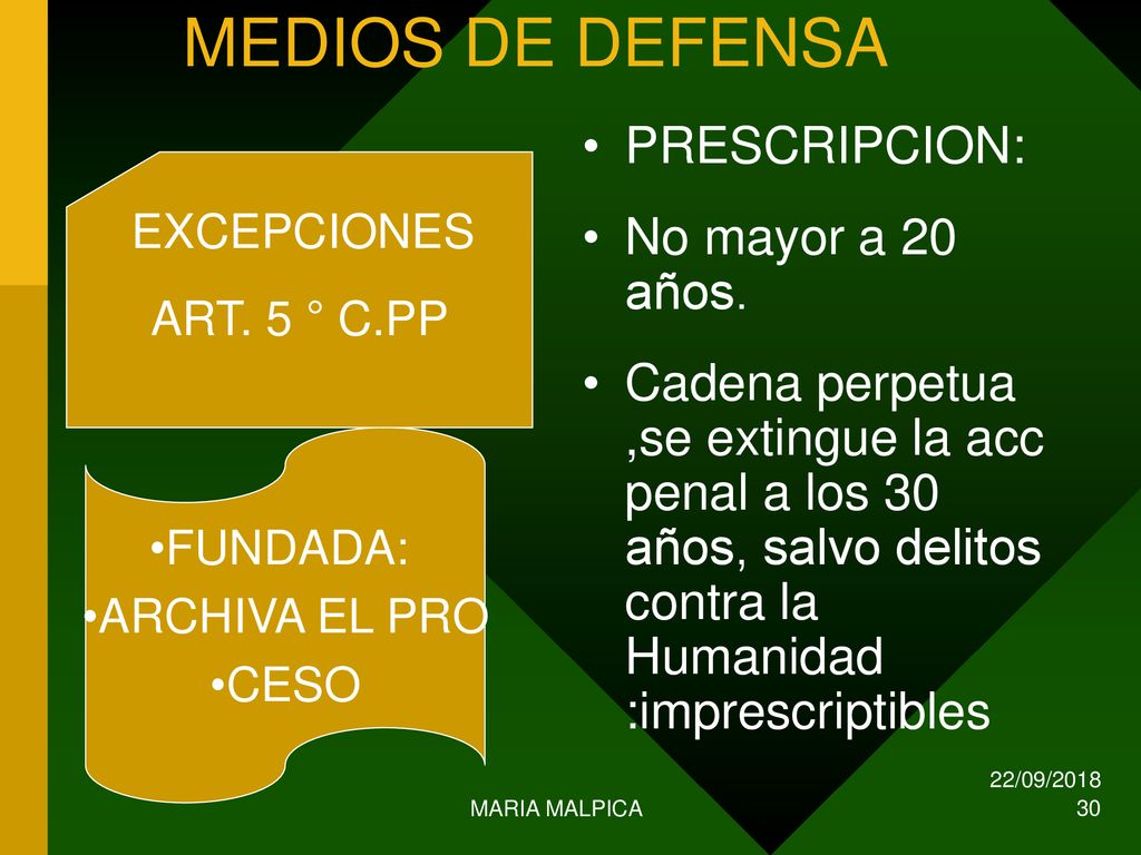MEDIOS DE DEFENSA PRESCRIPCION: No mayor a 20 años.