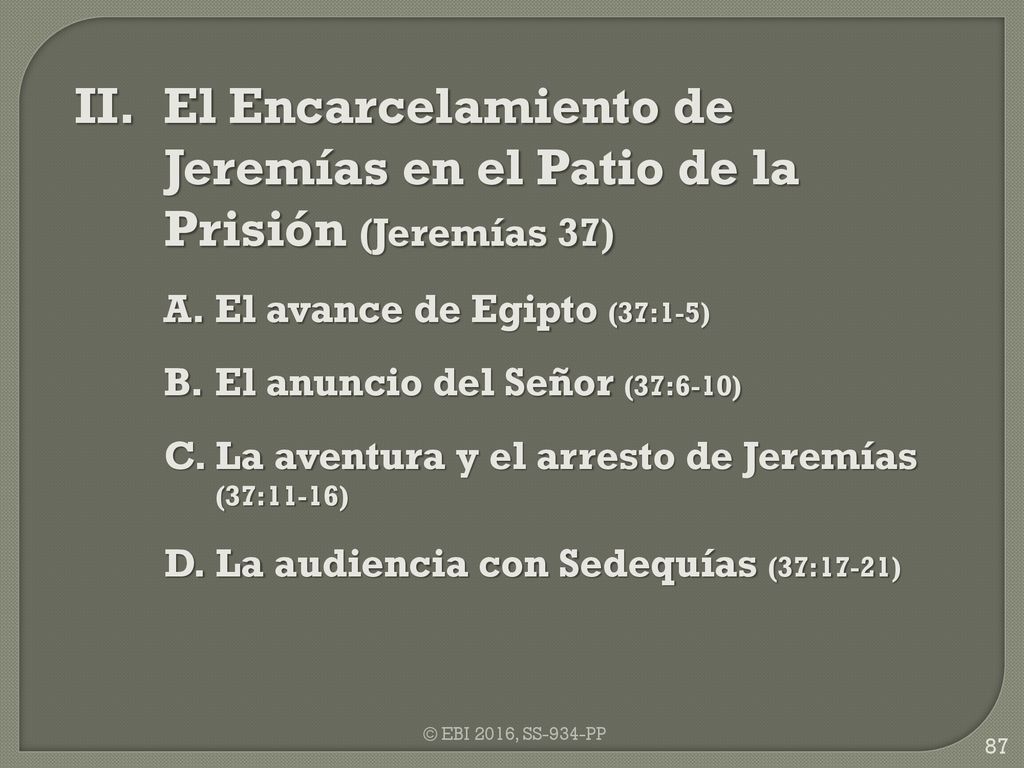 II. El Encarcelamiento de Jeremías en el Patio de la Prisión (Jeremías 37)