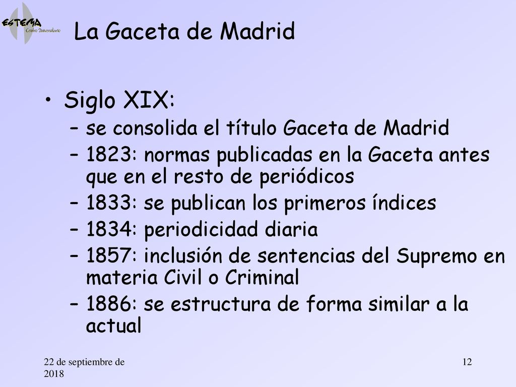 La Gaceta de Madrid Siglo XIX: se consolida el título Gaceta de Madrid