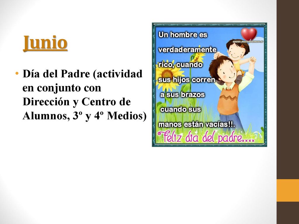 Junio Día del Padre (actividad en conjunto con Dirección y Centro de Alumnos, 3º y 4º Medios)