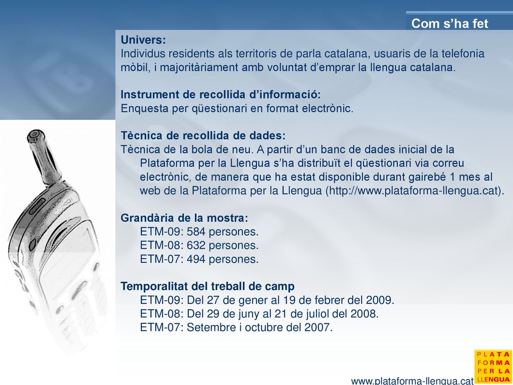 Com s’ha fet Univers: Individus residents als territoris de parla catalana, usuaris de la telefonia.