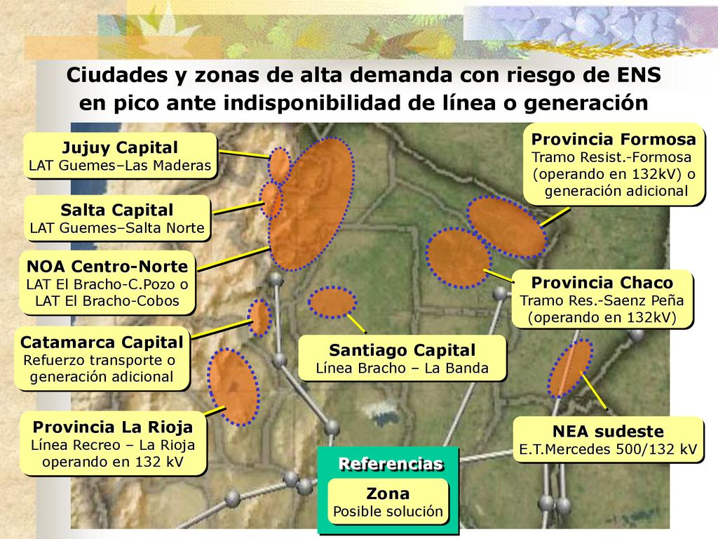 Ciudades y zonas de alta demanda con riesgo de ENS en pico ante indisponibilidad de línea o generación