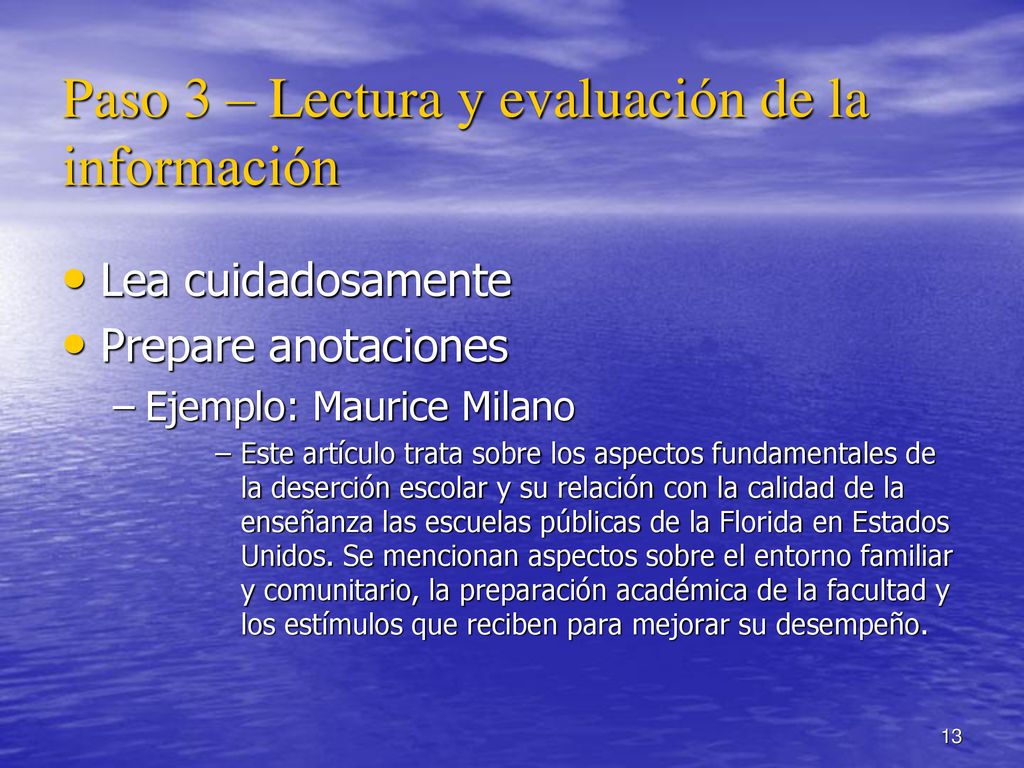 Paso 3 – Lectura y evaluación de la información