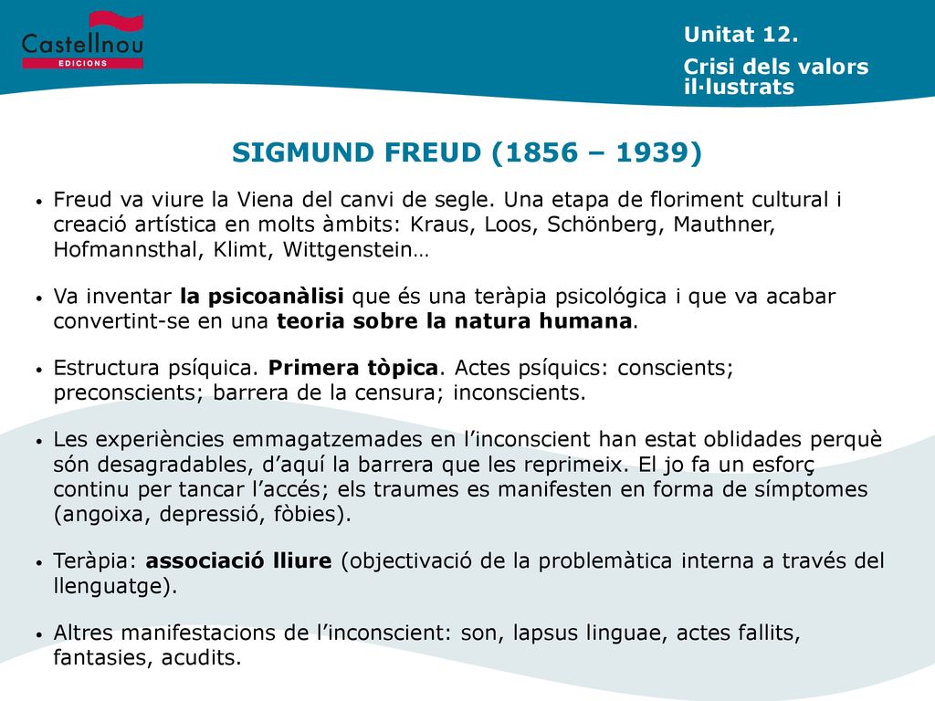 SIGMUND FREUD (1856 – 1939) Unitat 12. Crisi dels valors il·lustrats