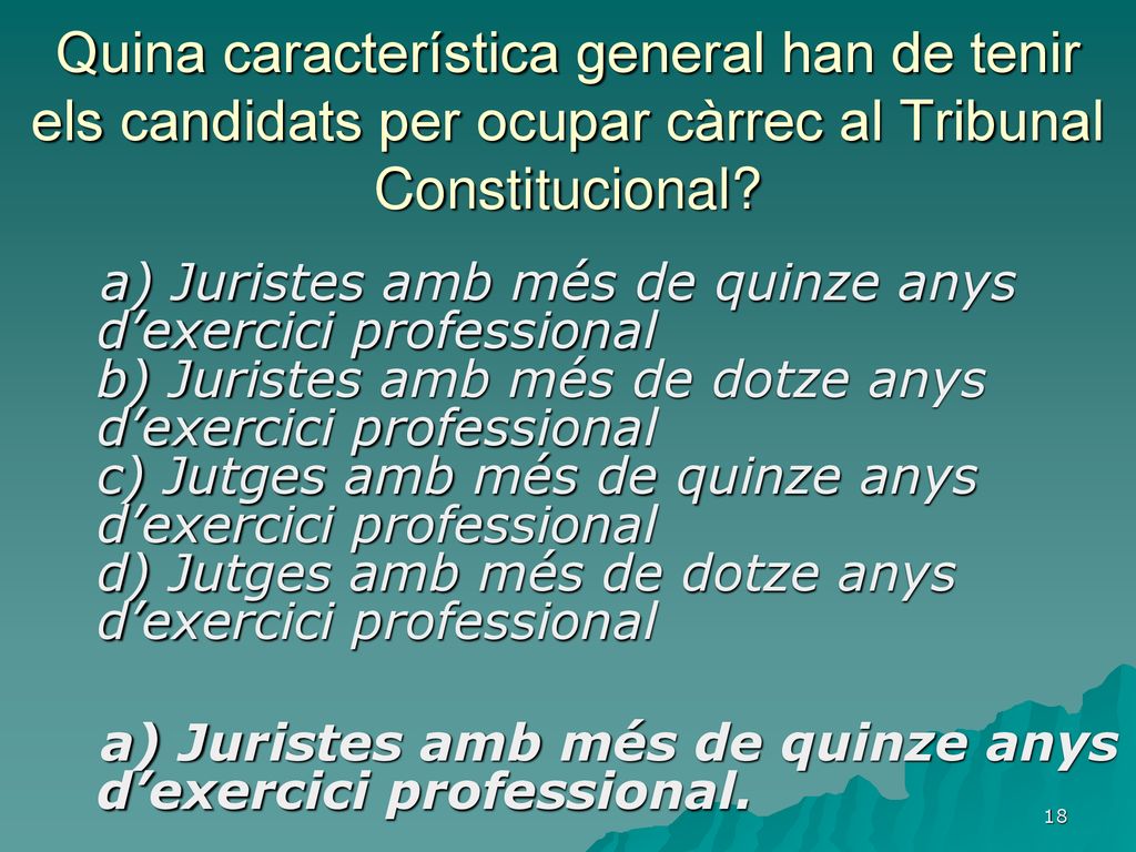 Quina característica general han de tenir els candidats per ocupar càrrec al Tribunal Constitucional