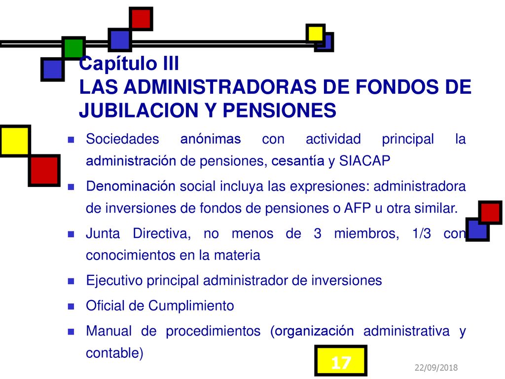 Capítulo III LAS ADMINISTRADORAS DE FONDOS DE JUBILACION Y PENSIONES