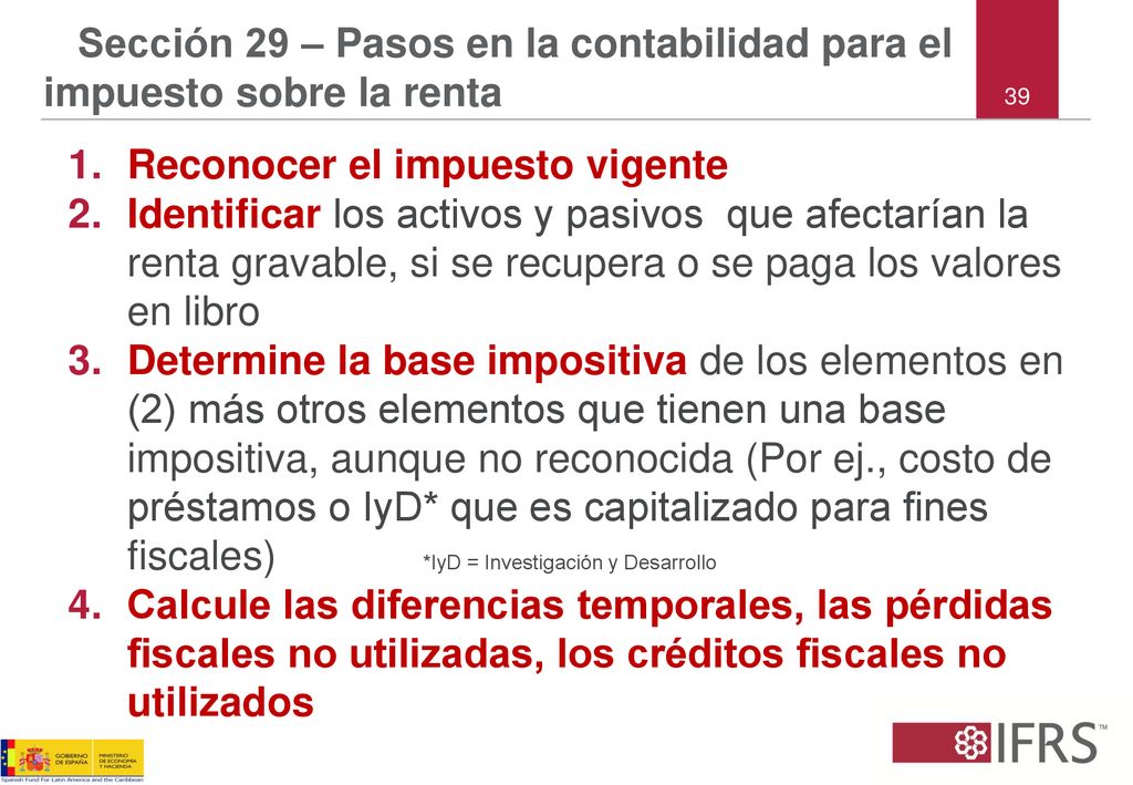 Sección 29 – Pasos en la contabilidad para el impuesto sobre la renta