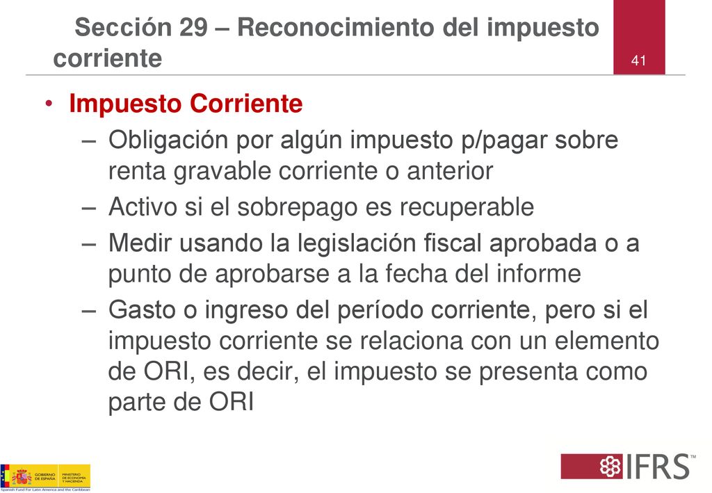 Sección 29 – Reconocimiento del impuesto corriente