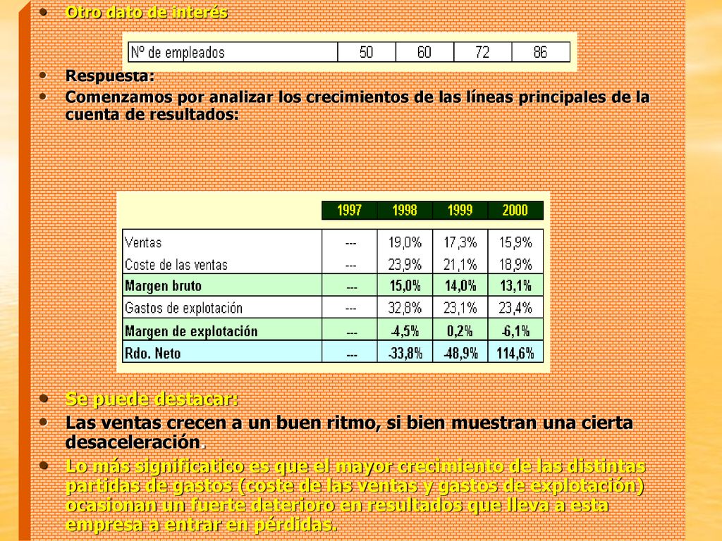 Otro dato de interés Respuesta: Comenzamos por analizar los crecimientos de las líneas principales de la cuenta de resultados: