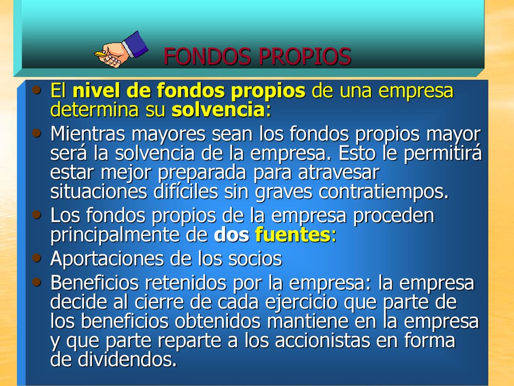 FONDOS PROPIOS El nivel de fondos propios de una empresa determina su solvencia: