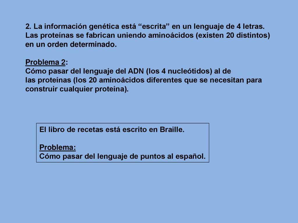 2. La información genética está escrita en un lenguaje de 4 letras.