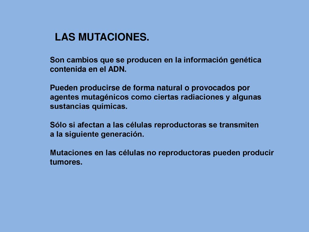 LAS MUTACIONES. Son cambios que se producen en la información genética