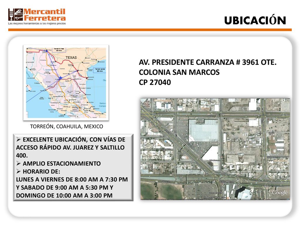 UBICACIÓN AV. PRESIDENTE CARRANZA # 3961 OTE. COLONIA SAN MARCOS