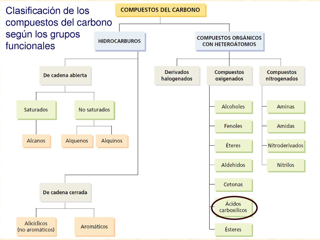 Clasificación de los compuestos del carbono según los grupos funcionales