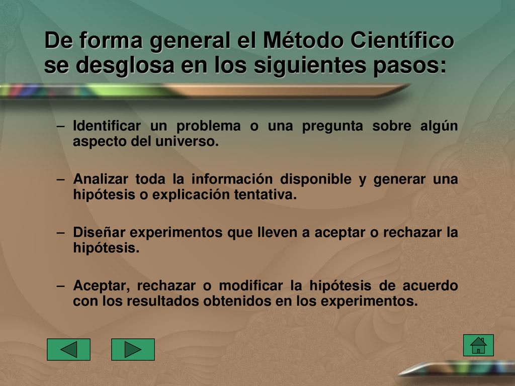De forma general el Método Científico se desglosa en los siguientes pasos: