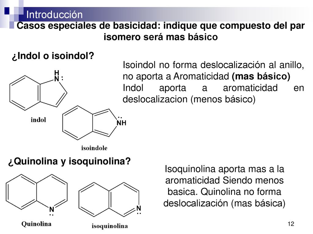 Casos especiales de basicidad: indique que compuesto del par isomero será mas básico