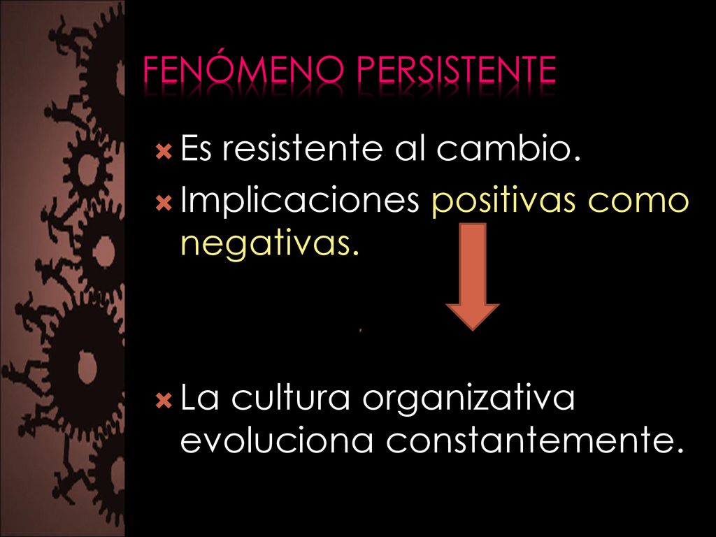 Fenómeno persistente Es resistente al cambio. Implicaciones positivas como negativas.