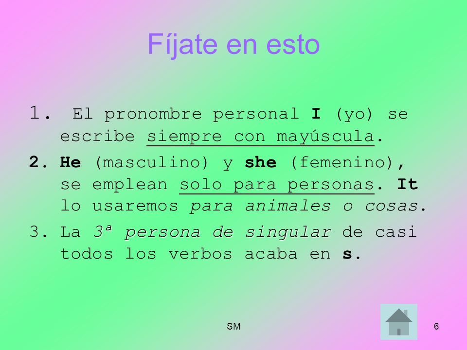 Fíjate en esto El pronombre personal I (yo) se escribe siempre con mayúscula.